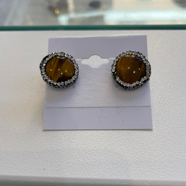 Bling Tiger Eye Post Earrings