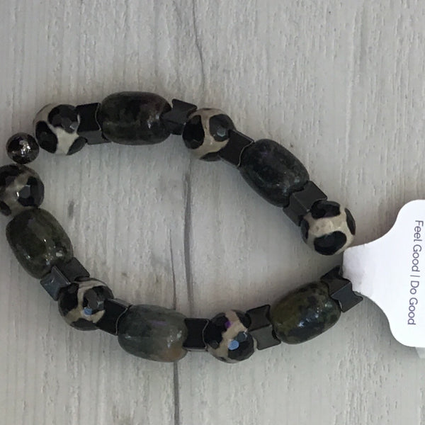 Balance and Transformation Tibetan Agate and Serpentine Crystal Bracelet